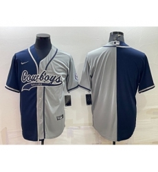 Men's Dallas Cowboys Blank Navy Blue Grey Two Tone With Patch Cool Base Stitched Baseball Jersey