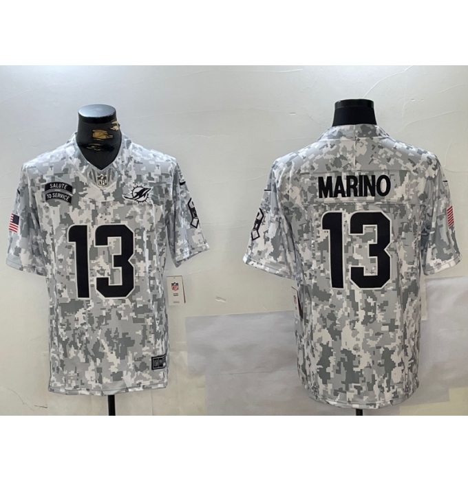 Men's Miami Dolphins #13 Dan Marino Arctic Camo 2024 FUSE Salute to Service Limited Stitched Jersey