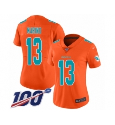 Women's Nike Miami Dolphins #13 Dan Marino Limited Orange Inverted Legend 100th Season NFL Jersey
