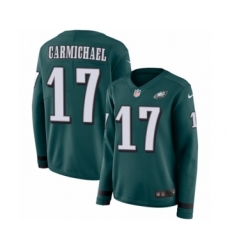 Women's Nike Philadelphia Eagles #17 Harold Carmichael Limited Green Therma Long Sleeve NFL Jersey