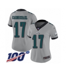 Women's Philadelphia Eagles #17 Harold Carmichael Limited Silver Inverted Legend 100th Season Football Jersey