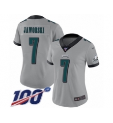 Women's Philadelphia Eagles #7 Ron Jaworski Limited Silver Inverted Legend 100th Season Football Jersey