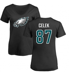 Women's Nike Philadelphia Eagles #87 Brent Celek Black Name & Number Logo Slim Fit T-Shirt