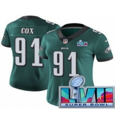 Women's Philadelphia Eagles #91 Fletcher Cox Limited Green Super Bowl LVII Vapor Jersey