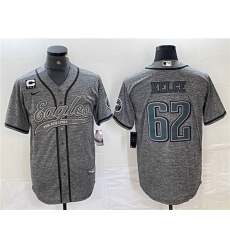 Men's Philadelphia Eagles #62 Jason Kelce Gray With 3-star C Cool Base Baseball Stitched Jersey