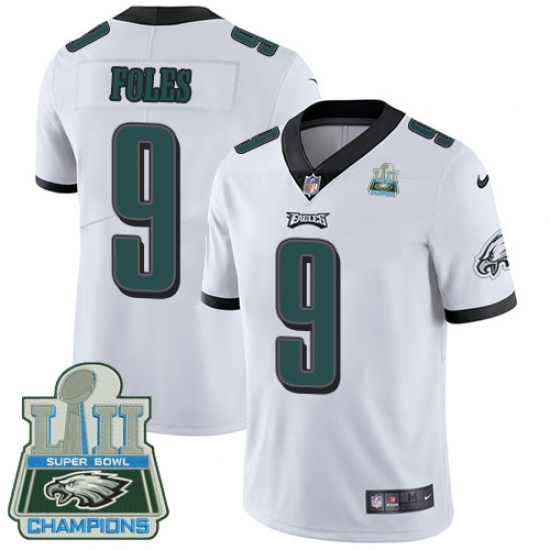 Men's Nike Philadelphia Eagles #9 Nick Foles White Vapor Untouchable Limited Player Super Bowl LII Champions NFL Jersey