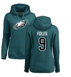 Women's Nike Philadelphia Eagles #9 Nick Foles Green Name & Number Logo Pullover Hoodie