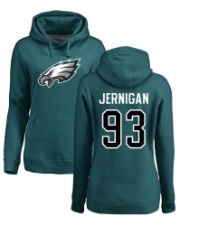 Women's Nike Philadelphia Eagles #93 Timmy Jernigan Green Name & Number Logo Pullover Hoodie