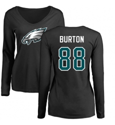 Women's Nike Philadelphia Eagles #88 Trey Burton Black Name & Number Logo Slim Fit Long Sleeve T-Shirt.