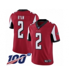 Men's Atlanta Falcons #2 Matt Ryan Red Team Color Vapor Untouchable Limited Player 100th Season Football Jersey