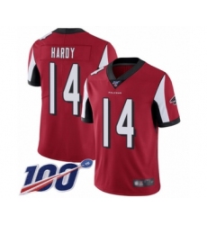 Men's Atlanta Falcons #14 Justin Hardy Red Team Color Vapor Untouchable Limited Player 100th Season Football Jersey