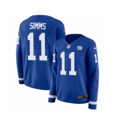 Women's Nike New York Giants #11 Phil Simms Limited Royal Blue Therma Long Sleeve NFL Jersey