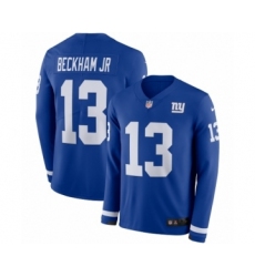 Men's Nike New York Giants #13 Odell Beckham Jr Limited Royal Blue Therma Long Sleeve NFL Jersey