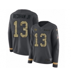 Women's Nike New York Giants #13 Odell Beckham Jr Limited Black Salute to Service Therma Long Sleeve NFL Jersey