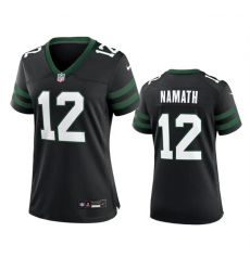 Women's New York Jets #12 Joe Namath Black 2024 Football Stitched Jersey(Run Small)