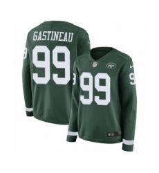 Women's Nike New York Jets #99 Mark Gastineau Limited Green Therma Long Sleeve NFL Jersey