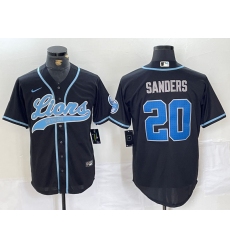 Men's Detroit Lions #20 Barry Sanders Black With Cool Base Stitched Baseball Jersey