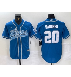 Men's Detroit Lions #20 Barry Sanders Blue With Cool Base Stitched Baseball Jersey