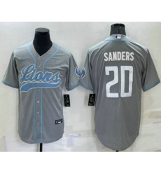 Men's Detroit Lions #20 Barry Sanders Grey Stitched MLB Cool Base Nike Baseball Jersey
