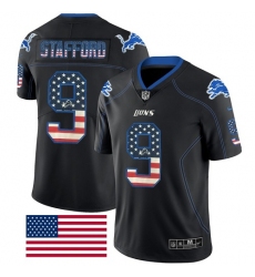 Men's Nike Detroit Lions #9 Matthew Stafford Limited Black Rush USA Flag NFL Jersey