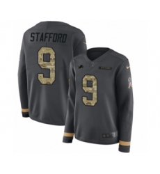 Women's Nike Detroit Lions #9 Matthew Stafford Limited Black Salute to Service Therma Long Sleeve NFL Jersey