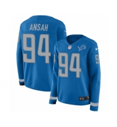 Women's Nike Detroit Lions #94 Ziggy Ansah Limited Blue Therma Long Sleeve NFL Jersey
