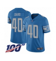 Men's Detroit Lions #40 Jarrad Davis Blue Team Color Vapor Untouchable Limited Player 100th Season Football Jersey