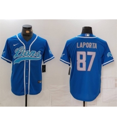 Men's Detroit Lions #87 Sam LaPorta Blue Cool Base Stitched Baseball Jersey