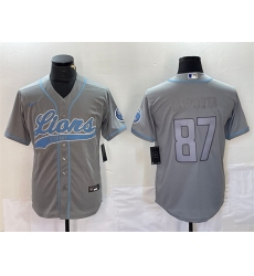 Mens Detroit Lions #87 Sam LaPorta Gray Cool Base Stitched Baseball Jersey