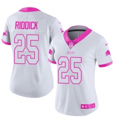 Women's Nike Detroit Lions #25 Theo Riddick Limited White/Pink Rush Fashion NFL Jersey