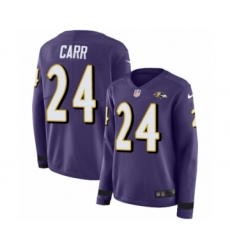 Women's Nike Baltimore Ravens #24 Brandon Carr Limited Purple Therma Long Sleeve NFL Jersey