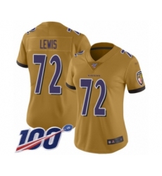 Women's Baltimore Ravens #72 Alex Lewis Limited Gold Inverted Legend 100th Season Football Jersey