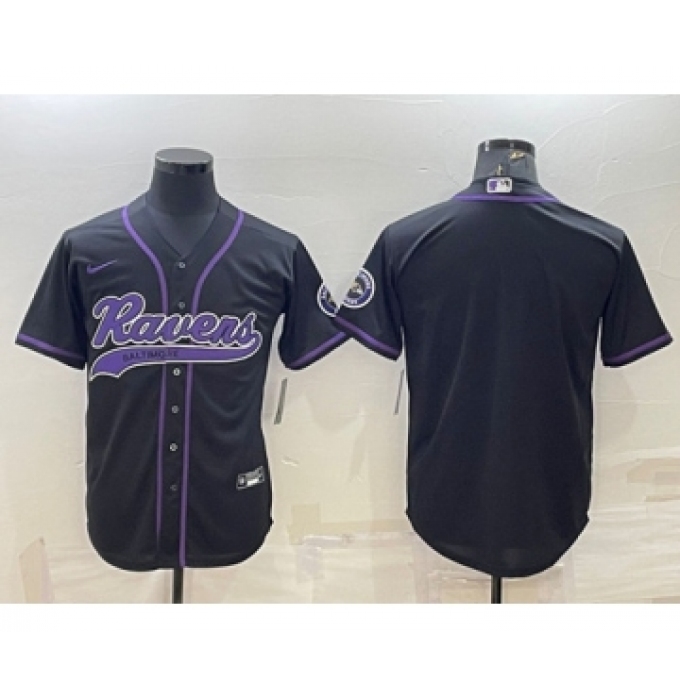 Men's Baltimore Ravens Blank Black With Patch Cool Base Stitched Baseball Jersey