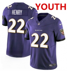 Youth Baltimore Ravens #22 Derrick Henry Purple 2023 F.U.S.E. Football Stitched Jersey