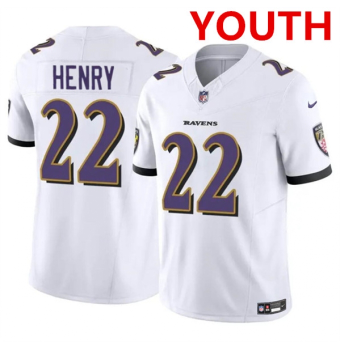 Youth Baltimore Ravens #22 Derrick Henry White 2023 F.U.S.E. Football Stitched Jersey