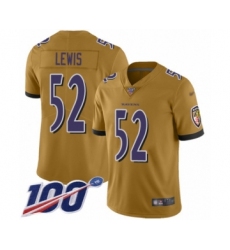 Men's Baltimore Ravens #52 Ray Lewis Limited Gold Inverted Legend 100th Season Football Jersey