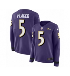 Women's Nike Baltimore Ravens #5 Joe Flacco Limited Purple Therma Long Sleeve NFL Jersey