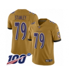 Youth Baltimore Ravens #79 Ronnie Stanley Limited Gold Inverted Legend 100th Season Football Jersey