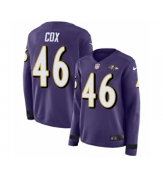 Women's Nike Baltimore Ravens #46 Morgan Cox Limited Purple Therma Long Sleeve NFL Jersey