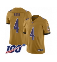 Men's Baltimore Ravens #4 Sam Koch Limited Gold Inverted Legend 100th Season Football Jersey