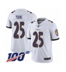 Men's Baltimore Ravens #25 Tavon Young White Vapor Untouchable Limited Player 100th Season Football Jersey