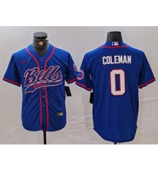 Men's Buffalo Bills #0 Keon Coleman Blue With Cool Base Stitched Baseball Jersey