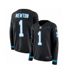Women's Nike Carolina Panthers #1 Cam Newton Limited Black Therma Long Sleeve NFL Jersey