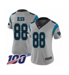 Women's Carolina Panthers #88 Greg Olsen Silver Inverted Legend Limited 100th Season Football Jersey