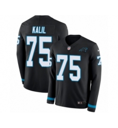 Youth Nike Carolina Panthers #75 Matt Kalil Limited Black Therma Long Sleeve NFL Jersey