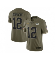 Men's Green Bay Packers #12 Aaron Rodgers 2022 Olive Salute To Service Limited Stitched Jersey