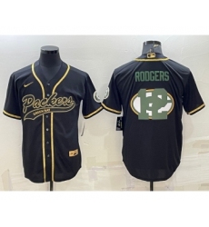 Men's Green Bay Packers #12 Aaron Rodgers Black Team Big Logo With Patch Cool Base Stitched Baseball Jersey