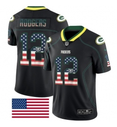 Men's Nike Green Bay Packers #12 Aaron Rodgers Limited Black Rush USA Flag NFL Jersey