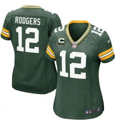 Women's Nike Green Bay Packers #12 Aaron Rodgers Elite Green Team Color C Patch NFL Jersey