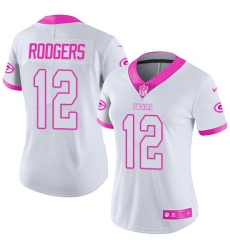 Women's Nike Green Bay Packers #12 Aaron Rodgers Limited White/Pink Rush Fashion NFL Jersey